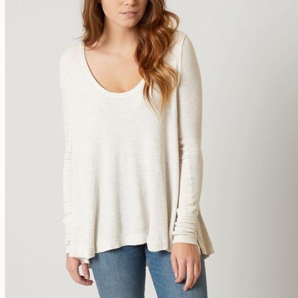 Free People Tops - FREE PEOPLE Linen Knitted Scoop VNeck Long Sleeve Flowy Lightweight Tunic Top